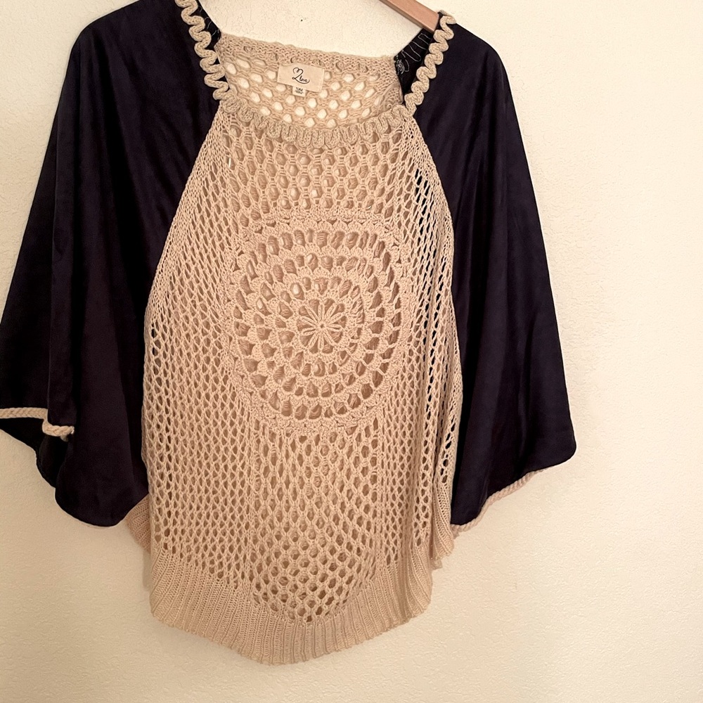 Boho LLove Dolman mixed material crochet top